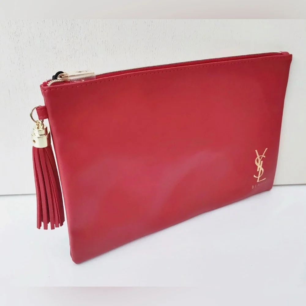 YSL Beauty Red Makeup Cosmetics Bag, Travel Flat Pouch, Clutch, Purse, Brand NEW - Picture 7 of 10